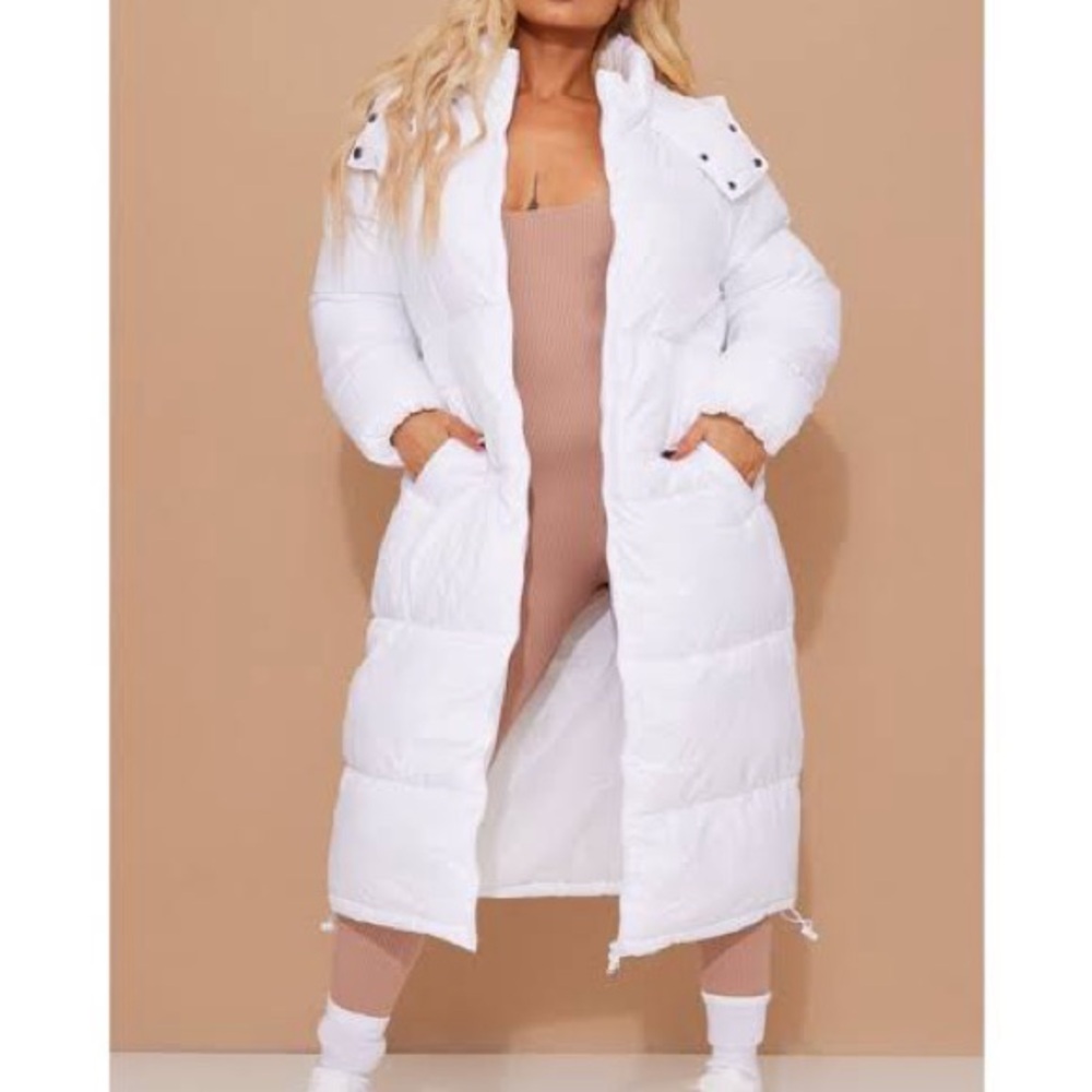 PRETTY LITTLE THING PETITE WHITE LONG PUFFER COAT